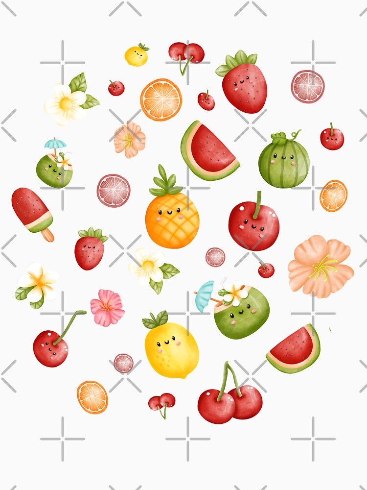 Cute Kawaii Fruit Set - Funny Sweet Kawaii Fruits Colorful Pack by MyColorfulDream
