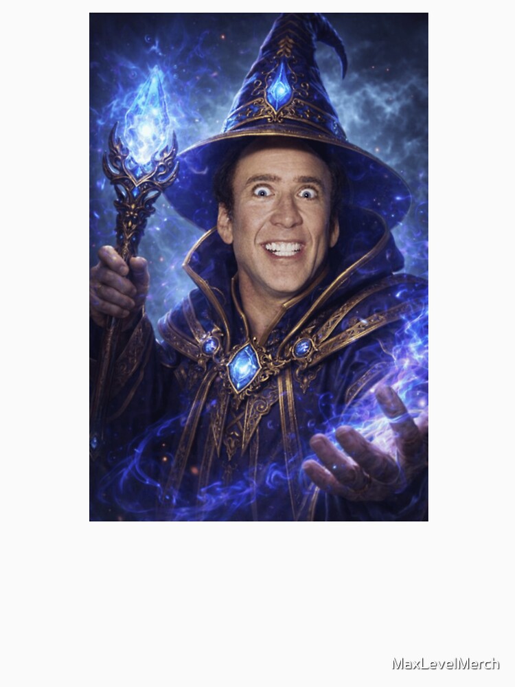 Nicolas Mage Fantasy Wizard Parody Nicolas Cage DnD Funny Wizard Meme by MaxLevelMerch