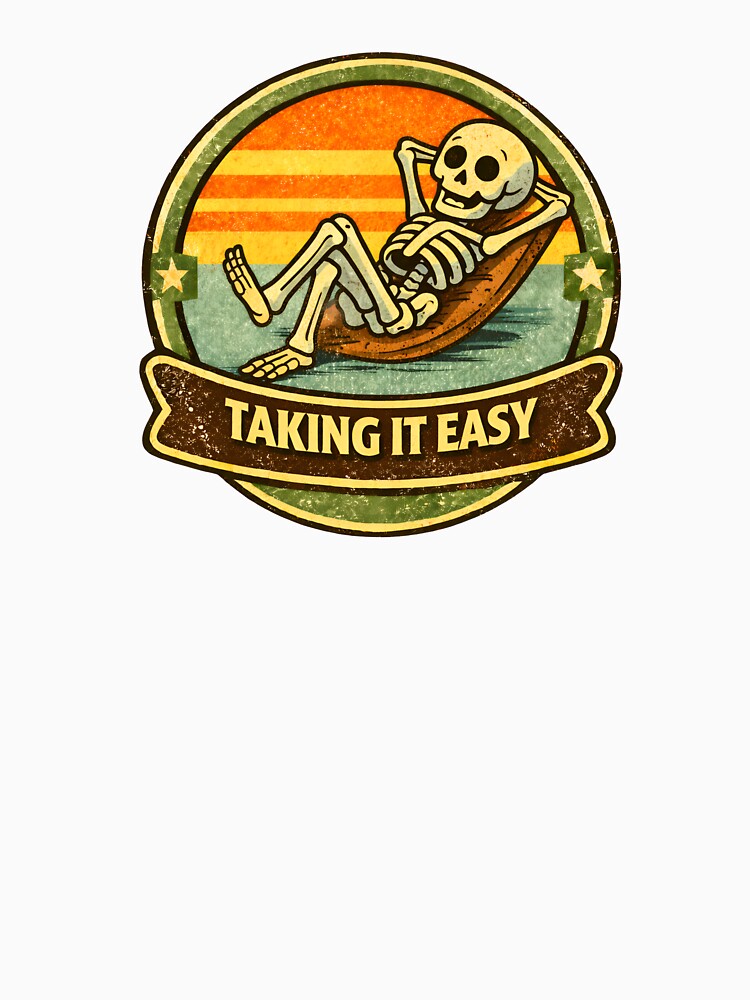 Taking It Easy – Relaxed Skeleton Vintage Cartoon Badge by WorkXPlay