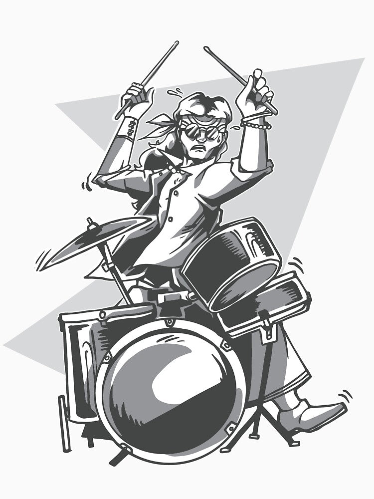 HIPPIE DRUMMER . Illustration of hippie playing drums by FFelder