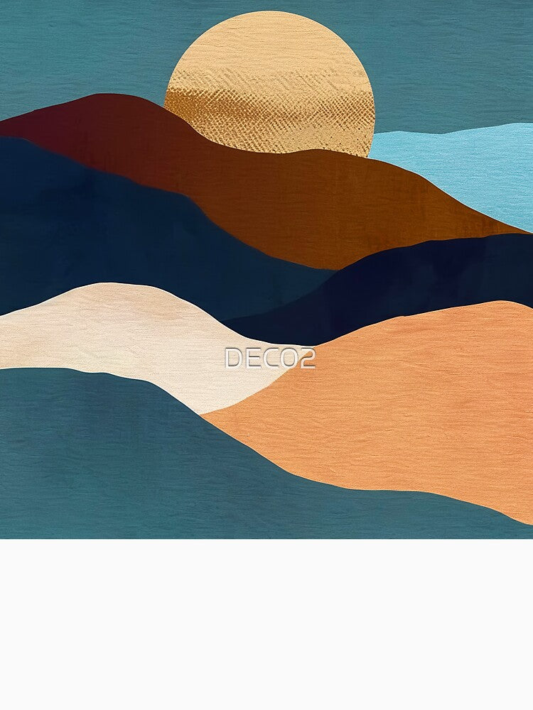 Boho Style Abstract Mountain Landscape Art With Sunset by DEC02