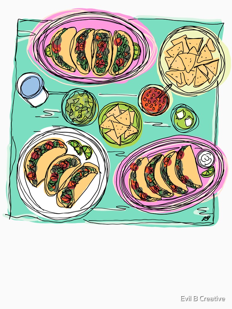 Taco Dinner Table Scene Line Art by Evil B Creative
