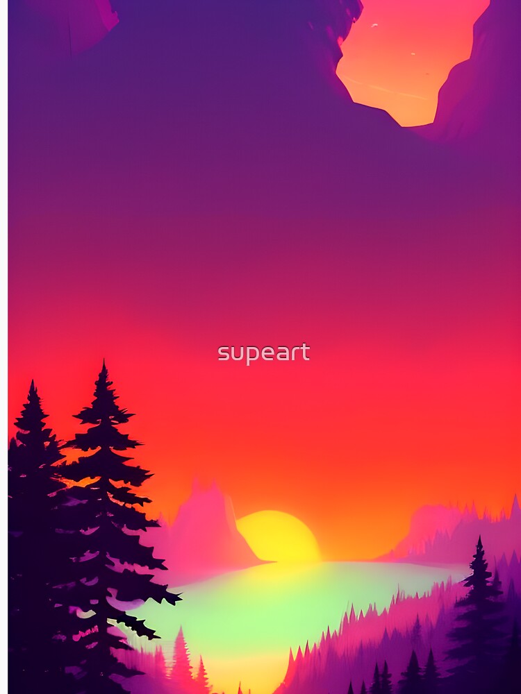 Discover the Elegance and Charm of Our Collection of Minimalist Landscape Mountain View Sunrise Prints by supeart