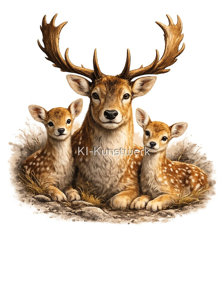 Majestic Deer with Fawns Forest Illustration by KI-Kunstwerk