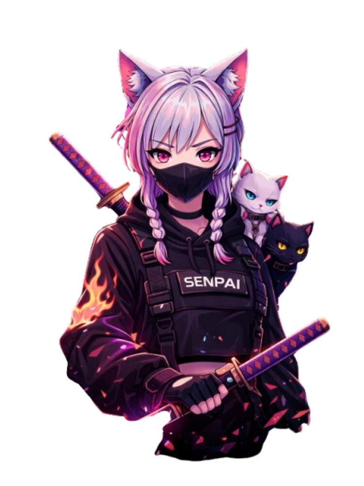 Cyberpunk Anime Cat Girl Streetwear Aesthetic T-Shirt Design by AKVisionDesigns