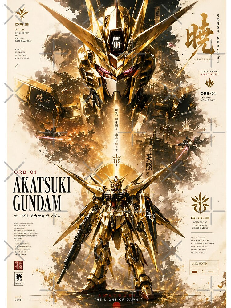 Akatsuki Gundam The Light of Dawn | ORB-01 Golden Mobile Suit Anime Mecha Poster | Gundam SEED Destiny Art by Dyan4