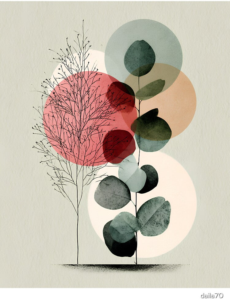 Boho Eucalyptus Branch Sage Pink Abstract Botanical Art by daila70