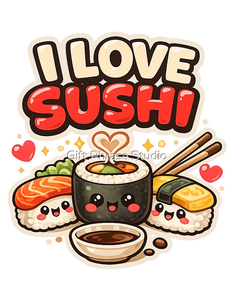 I Love Sushi Cute Kawaii Japanese Food by Gift Phrase Studio
