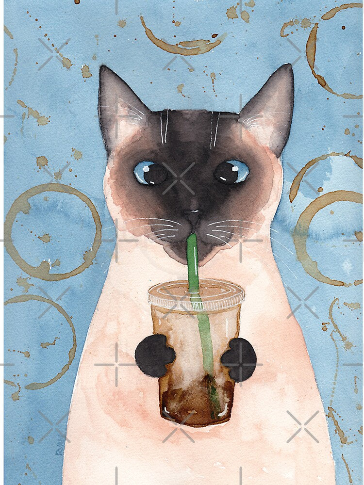Siamese Cat With Iced Coffee by KilkennyCat Art