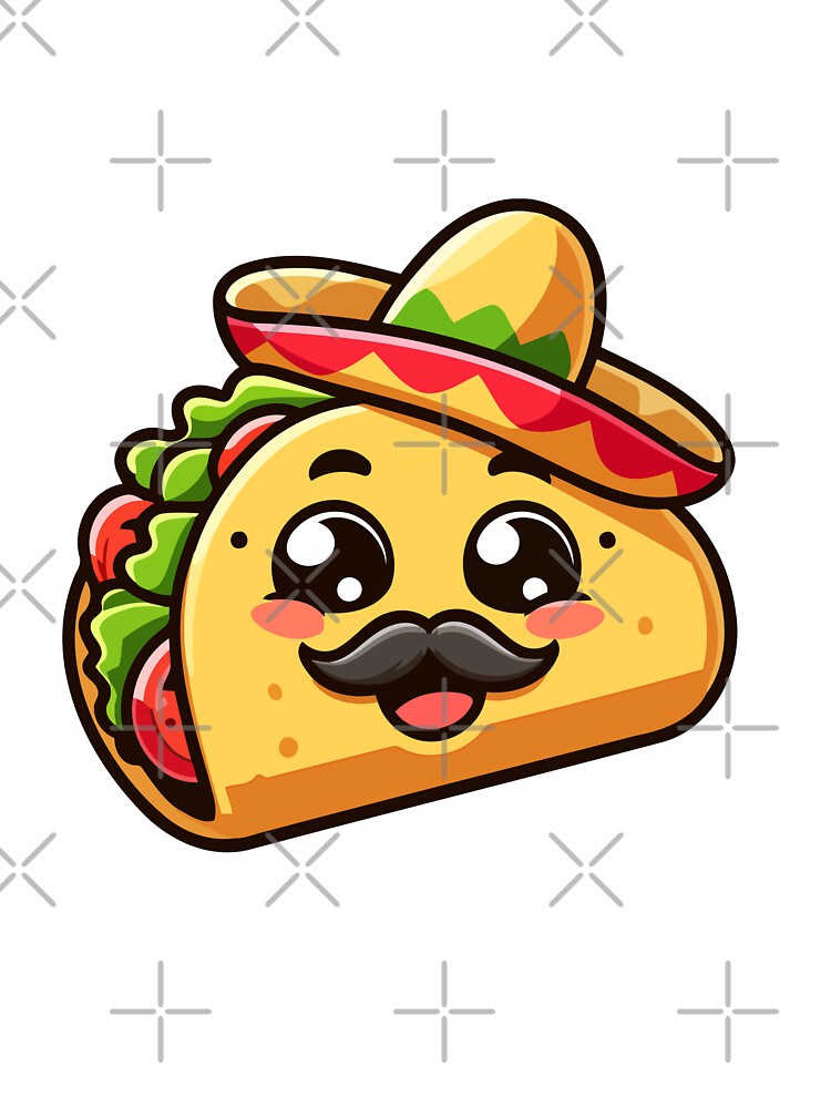Cute Taco with Sombrero and Mustache - Fun Mexican Food by Akioos