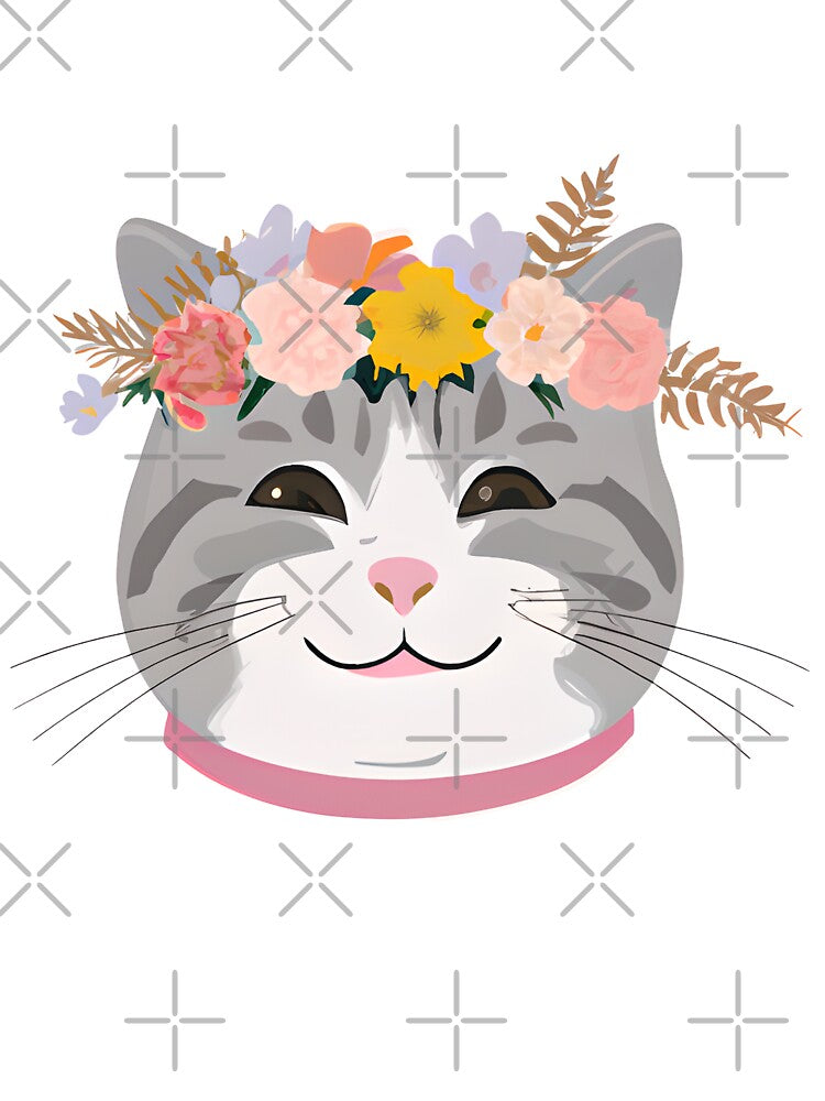 Cute Cat Meow with crown floral vintage by BOHOVIN