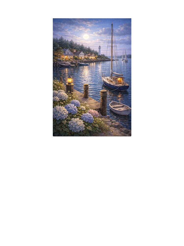 Night Harbor — Moonlit Coastal Village Scene by Novel Works Studio