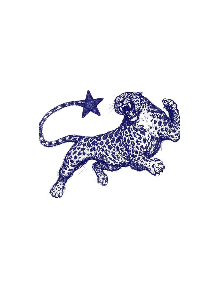 LEAP FOR THE STARS ~Leaping Leopard Ballpoint Sketch | Wild Big Cat Ink Illustration by bipsybutton