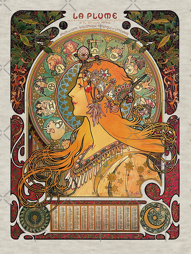 HD. Zodiac (Original version), by Alphonse Mucha (1896) ORIGINAL COLORS by MINDTHECHERRY