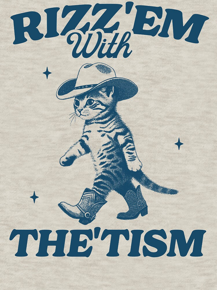Rizz Em Whit The Tism 90s Shirt, Autism Awareness Shirt, Retro Cartoon T Shirt, Weird T Shirt, Meme T Shirt, Cowboy Cat by Rosqzz
