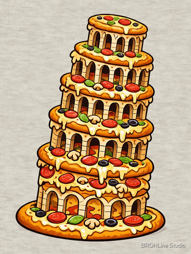Funny Food Humor Tower of Pizza Pun Design by BROHLine Studio