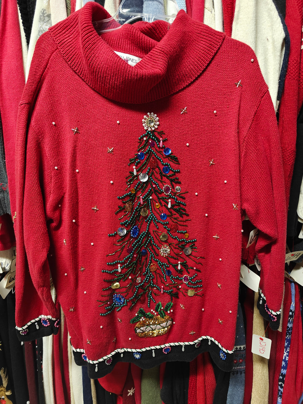 Wonderful Beaded Christmas Tree. 2XL Size, Christmas Sweater