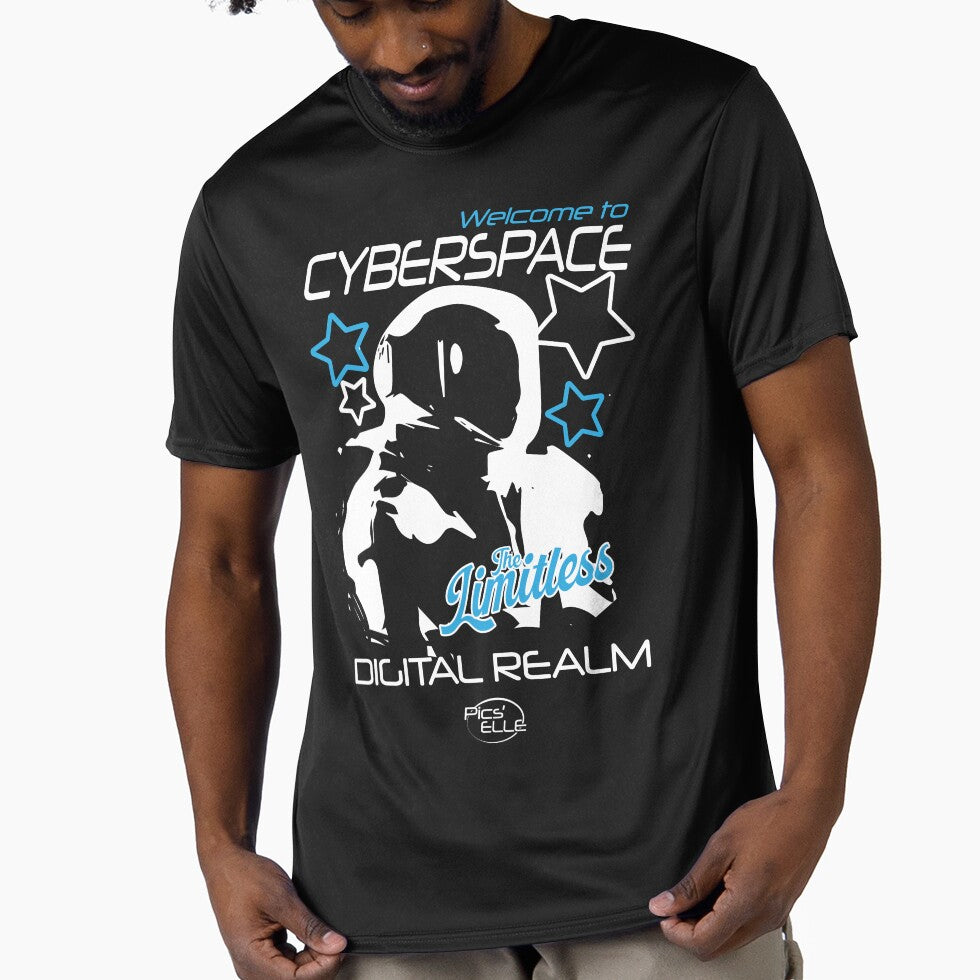CYBERSPACE – White and blue astronaut on futuristic black background Y2K by Pics'Elle Creations