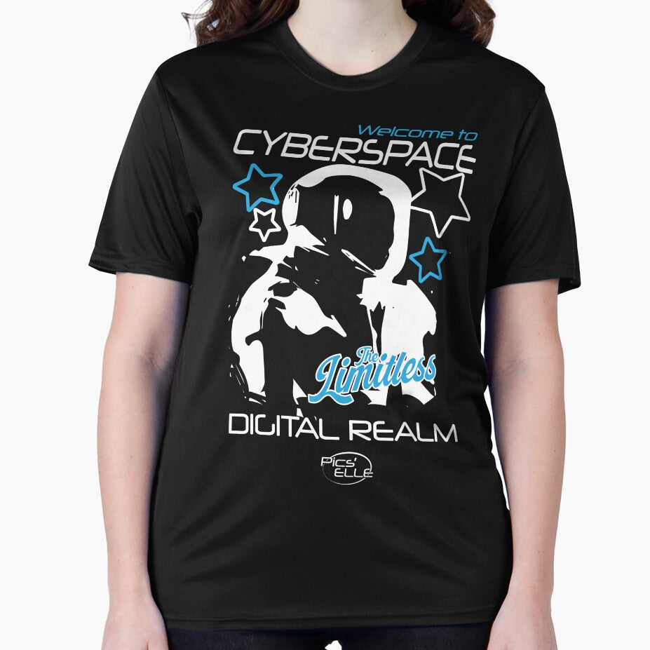 CYBERSPACE – White and blue astronaut on futuristic black background Y2K by Pics'Elle Creations