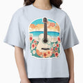 Hippie Guitar on a Hawaiian Beach with Orchid Flowers by NautiChic