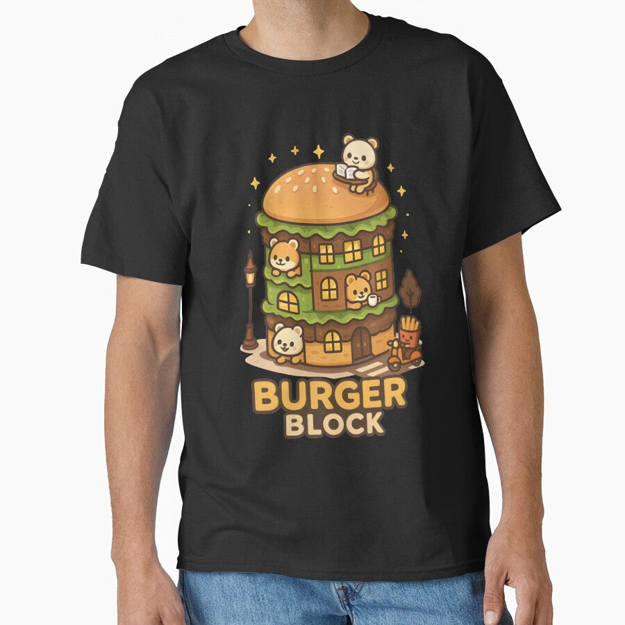 Burger Block – Kawaii City Food Shirt Design by Snackwear Apparel