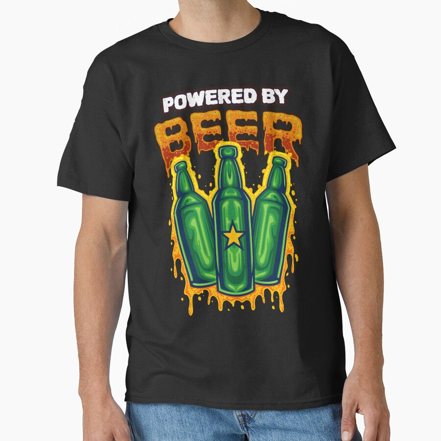Powered by beer - Three Green Bottles by BeerTeesAndMore