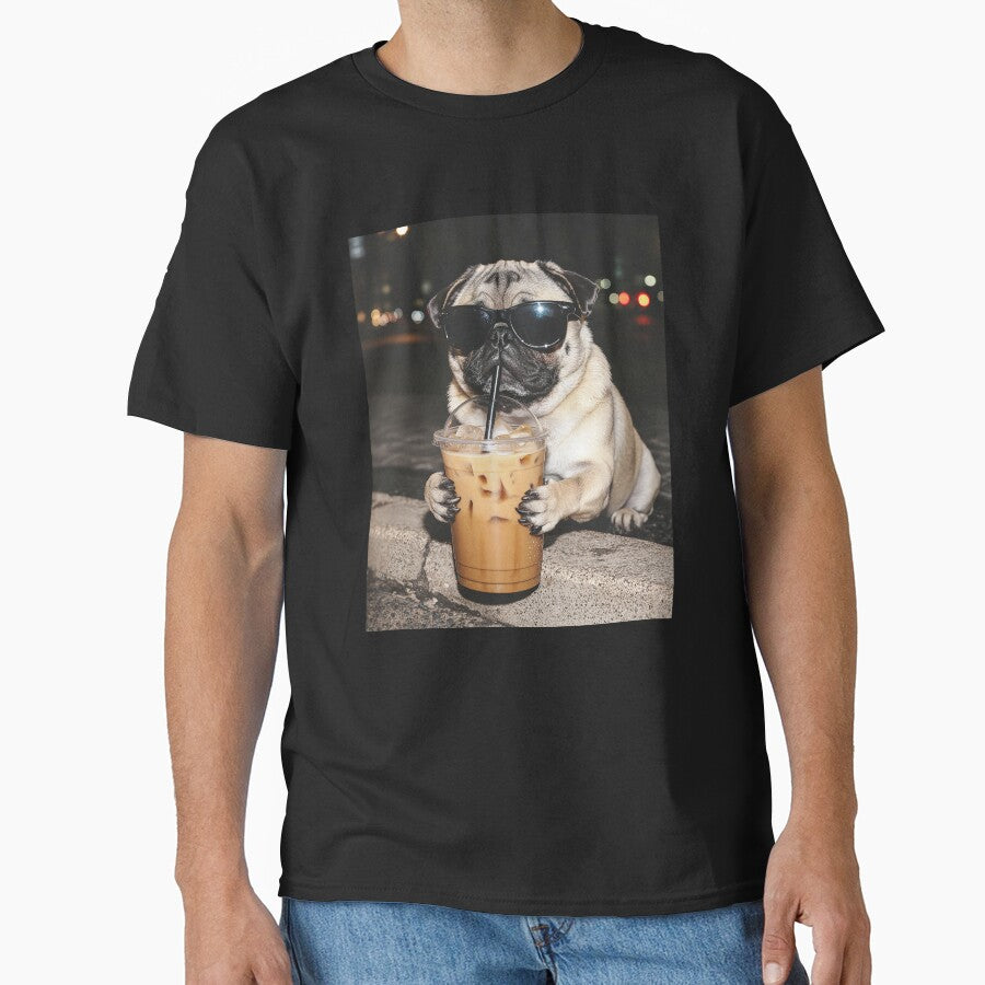 Funny Pug Dog Drinking Iced Coffee by Hedoraxe
