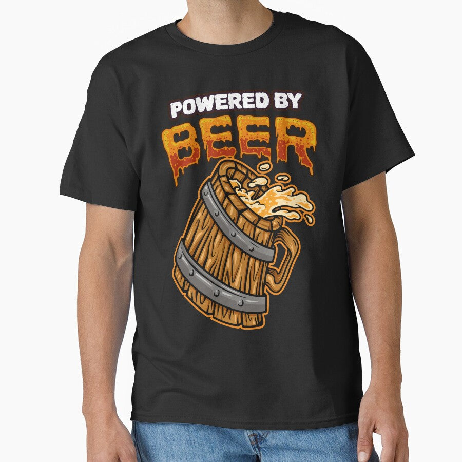 Powered by beer - Wooden Mug of Ale by BeerTeesAndMore