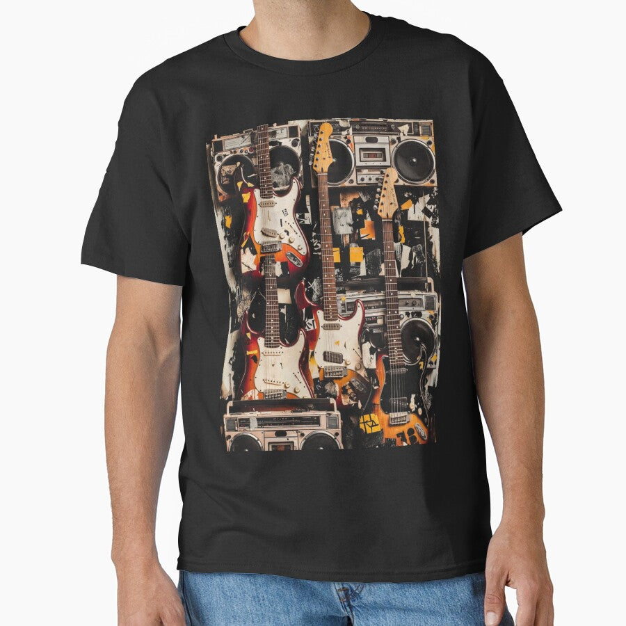 Grunge Sound Riot Stickerbomb – Vintage Guitar & Boombox Collage by ShirtsOfDeath