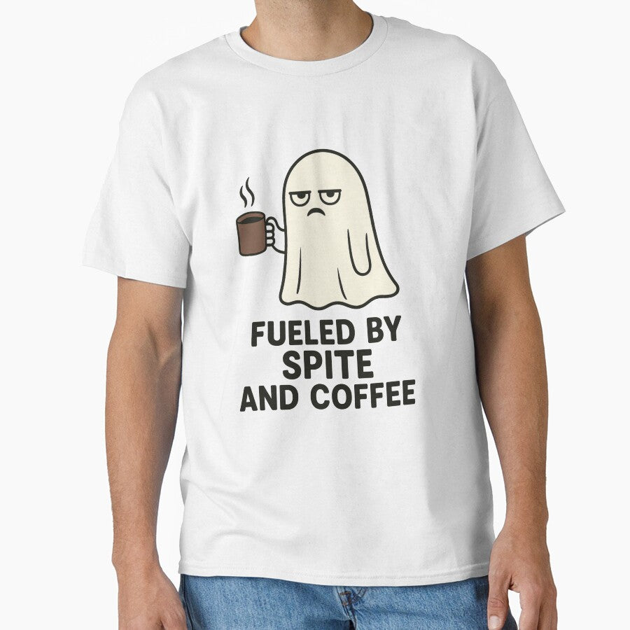 Fueled by Spite and Coffee – Funny Grumpy Ghost with Mug by Abderraim