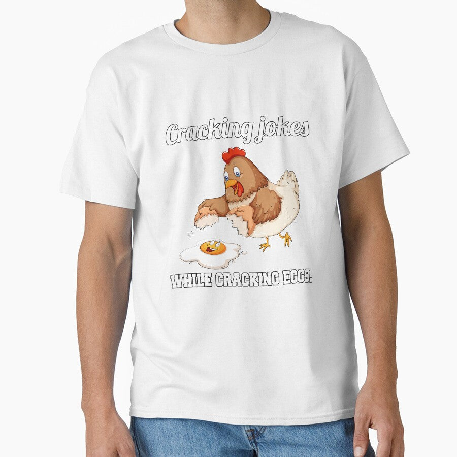 Funny Chicken Farmer Humor Cracking Jokes While Cracking Eggs by fantasticdesign