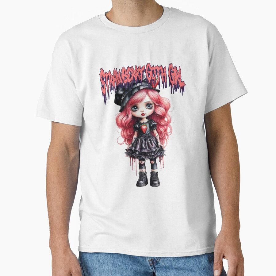 Strawberry Goth Girl with Pink Hair in watercolor paint by EmeraldCauldren