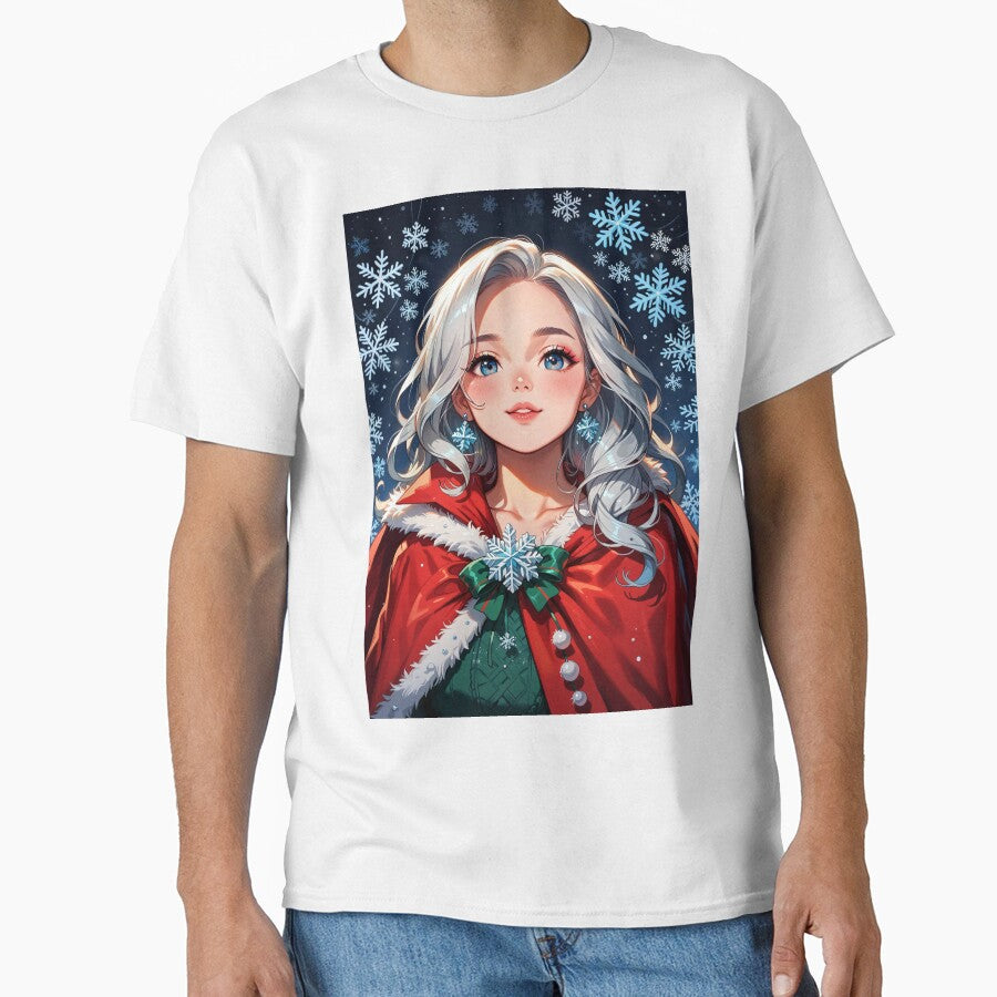 Christmas Anime Girl with Snowflake Earrings by ByteyCreatives