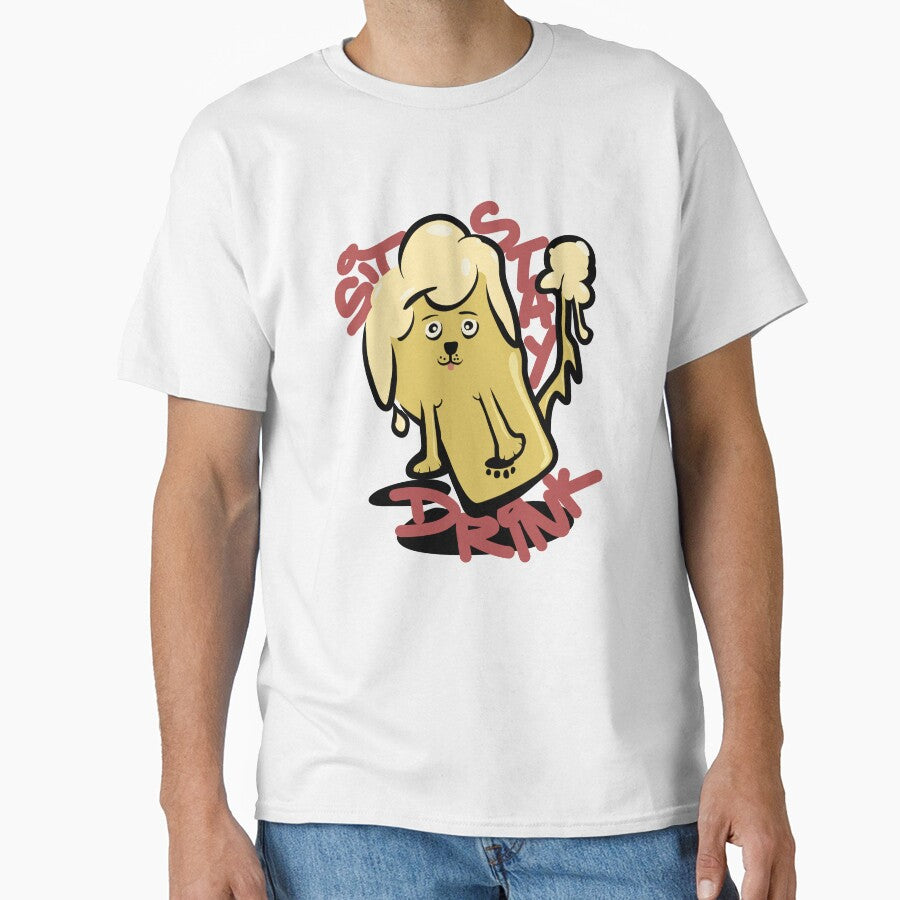 Funny Sit Stay Drink Dog Beer Design | Cute Dripping Brew Meme Art by OkanaganSundays