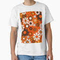 Retro 70s Floral Pattern Groovy Garden Flowers in Orange and Brown by kierkegaard