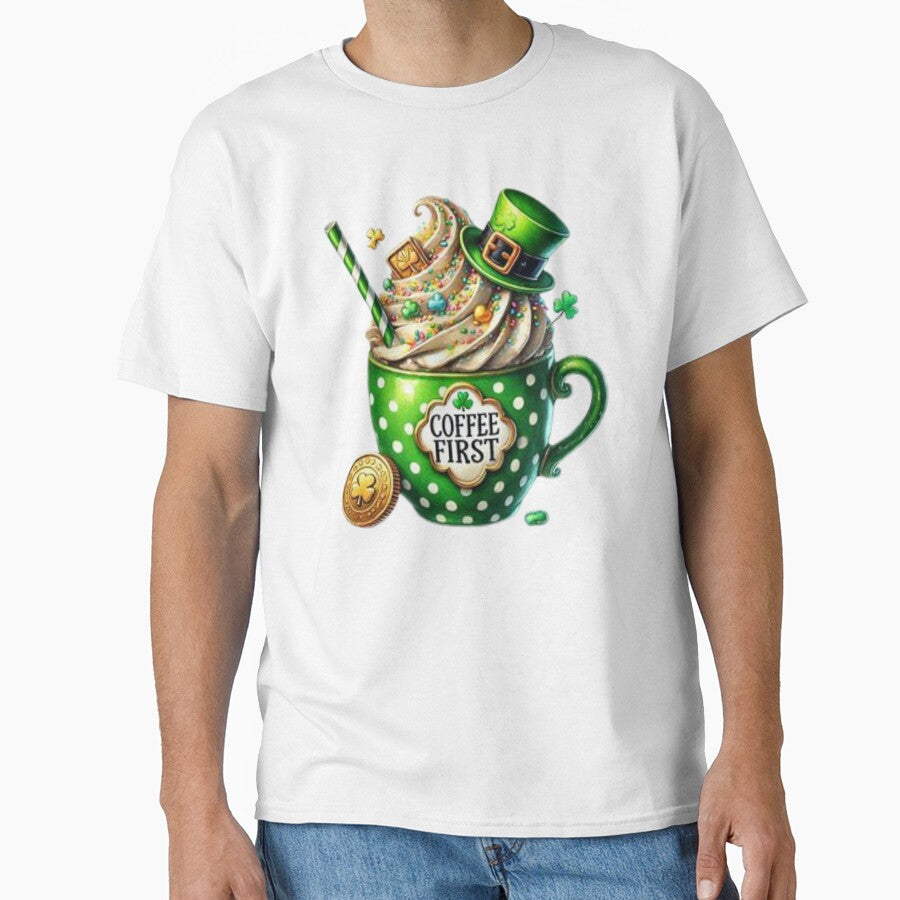 Coffee First Funny Morning Caffeine Addict Lover by TeesAndKnees