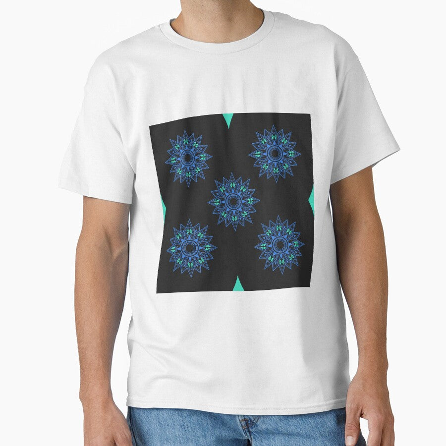 Flower patterns sky blue on black by Chaoticzarts