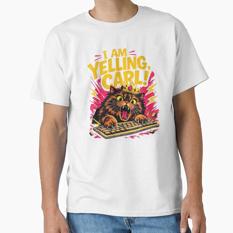 I Am Yelling Carl Angry Cat Typing On Keyboard Funny Crown Meme by LakenDraphil