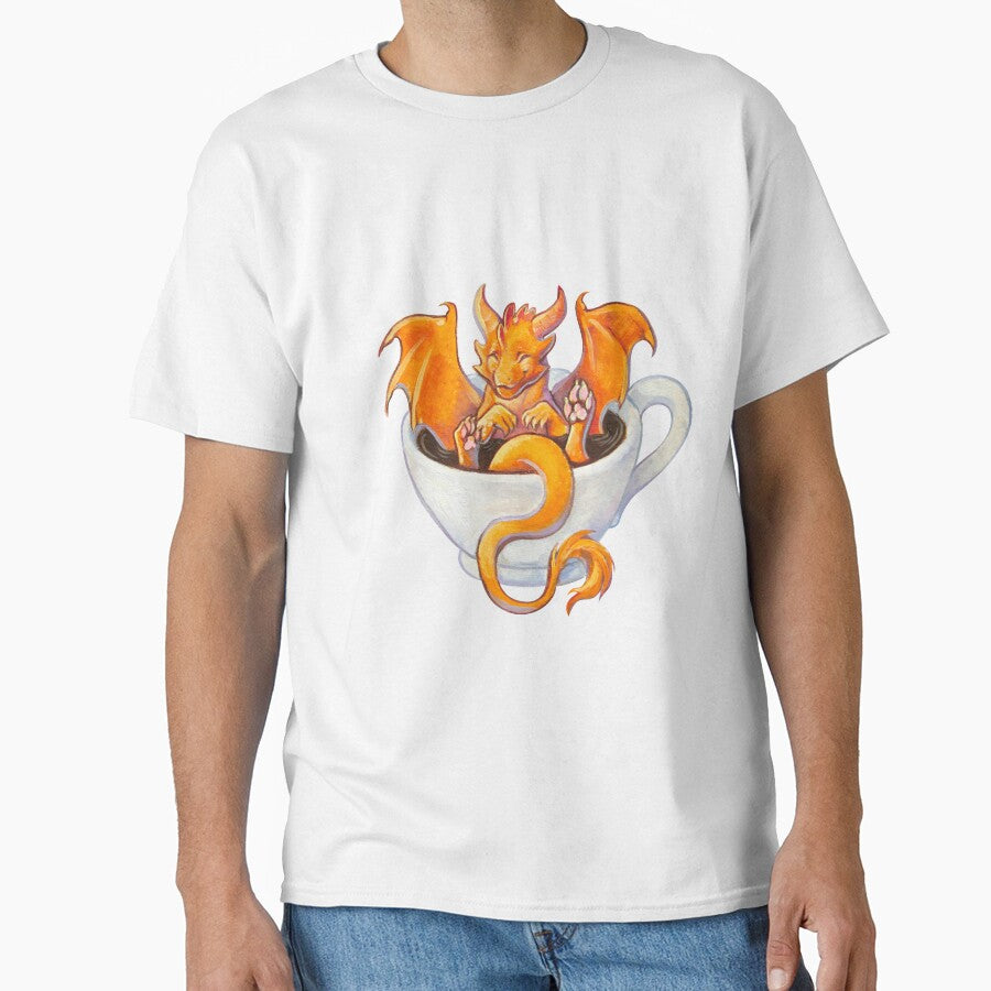 Cute and happy orange dragon in a coffee cup by LunarFerns