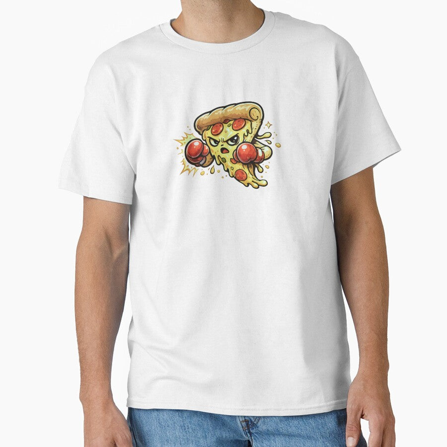 Angry Pizza Slice in Boxing Gloves Fighting Stance – Bold Vivid Cartoon Illustration by OnPointOutfits