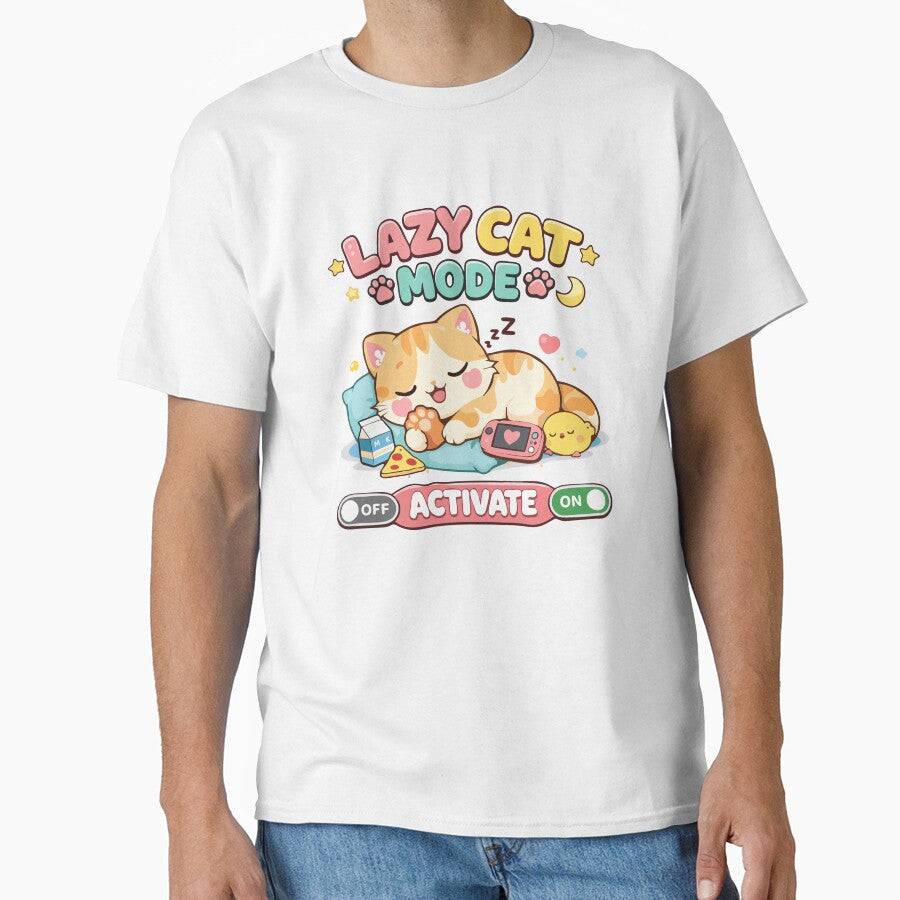 Lazy Cat Mode On – Cute Kawaii Sleeping Cat Gaming Relax Meme T-Shirt by DarojadNR