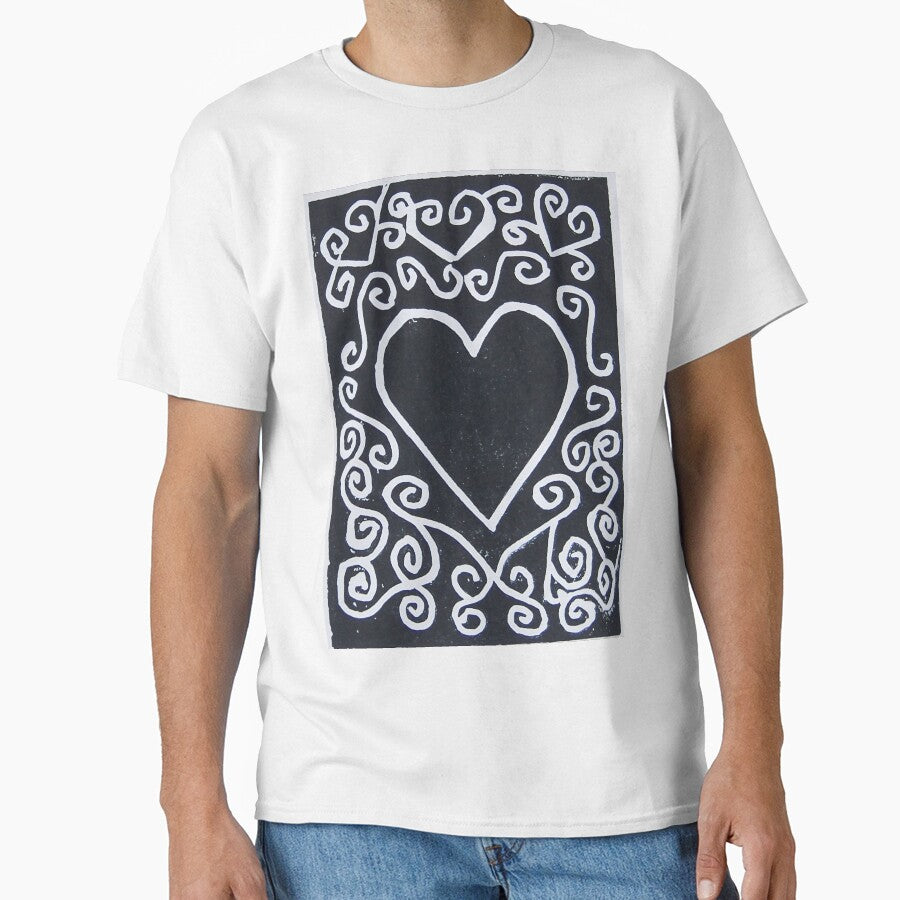 Black & White Heart in Lino by Katy Fryd