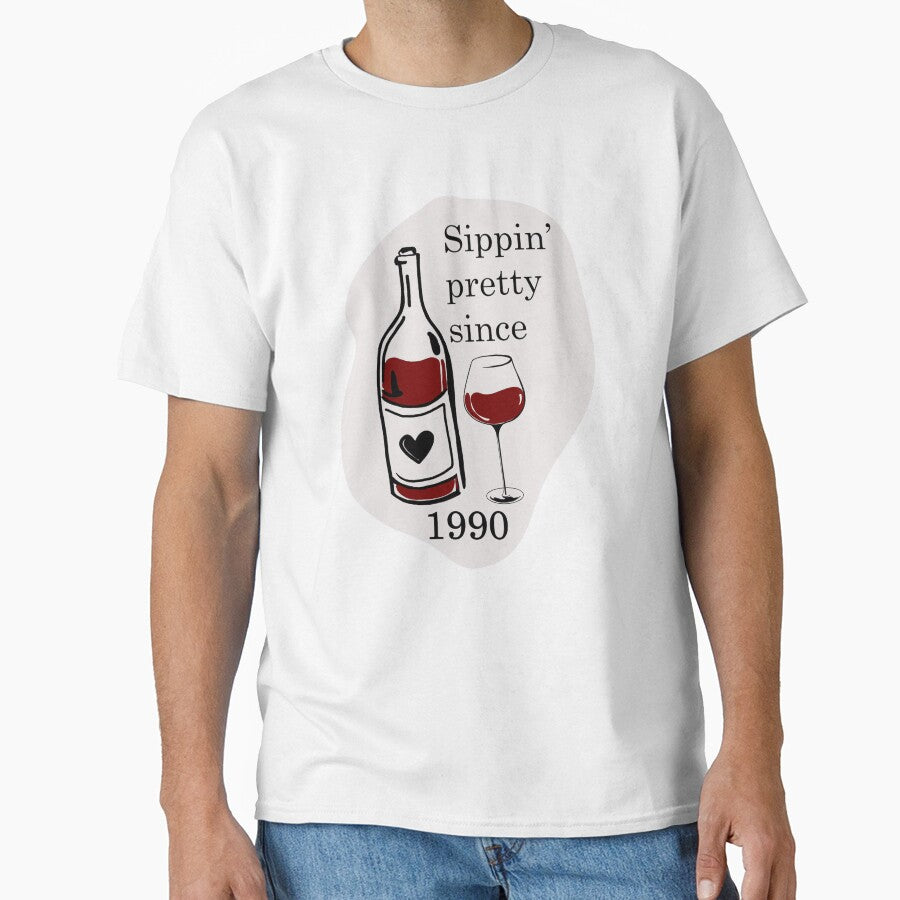 Sippin Pretty Since 1990 – Fun wine design with wine bottle & wine glass by marlenamyr