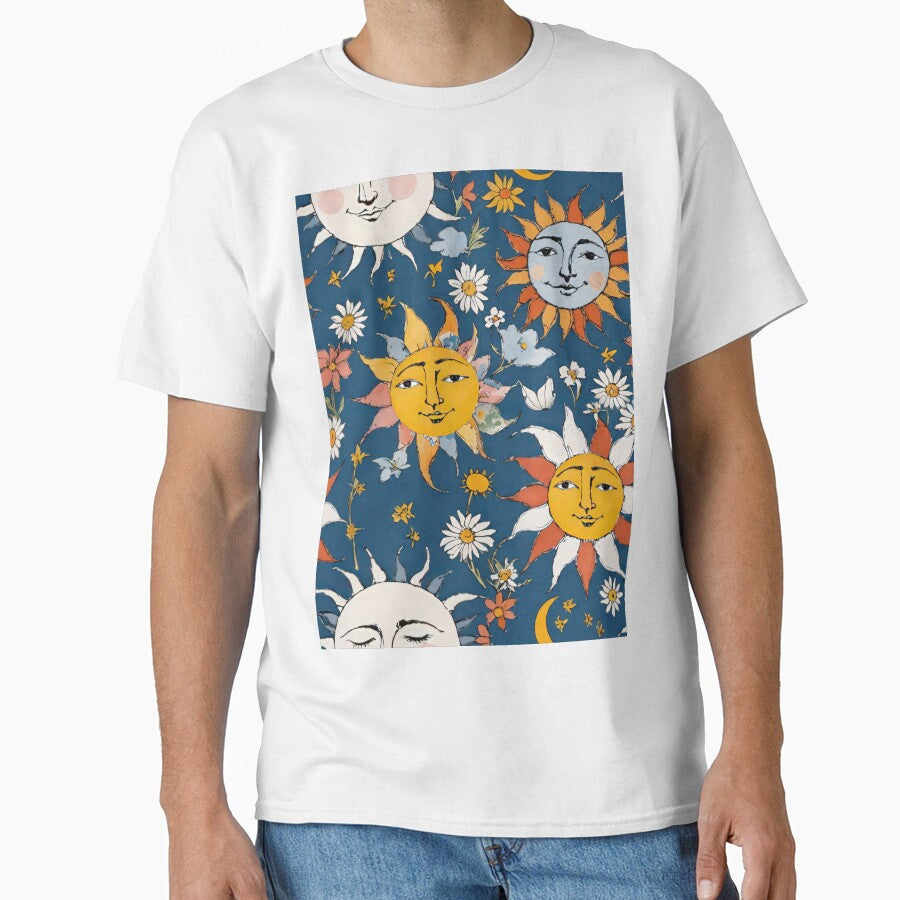 Sun and Moon Floral on Blue by CarrollGene