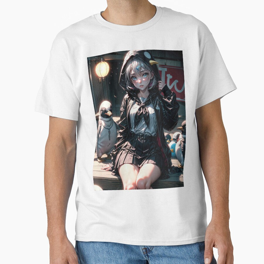 Gothic anime girl with penguins portrait art by TheArtistOf2022