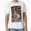Bookish introvert in white slip library scene by CathryneDelamort