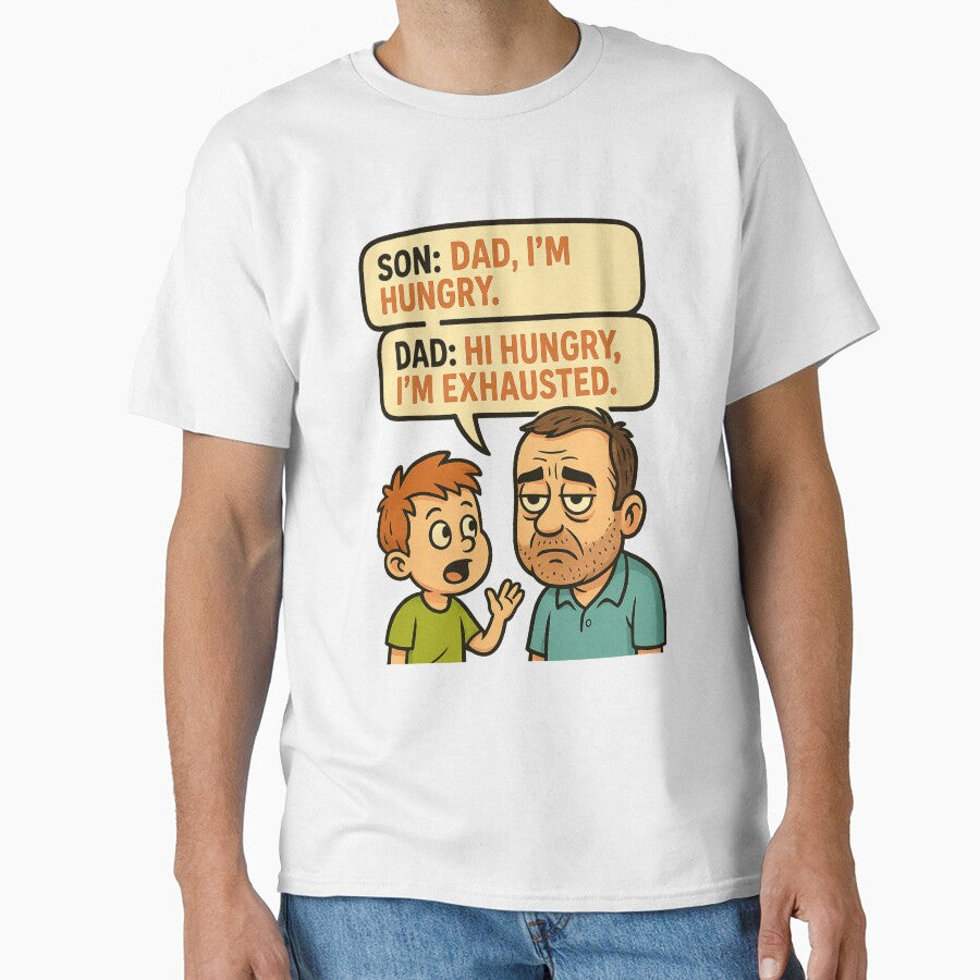 Hi Hungry, I’m Exhausted – Classic Dad Joke Cartoon by Dadding & Debits