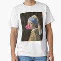 Girl with pearl earring blowing a  pink balloon by Photopat