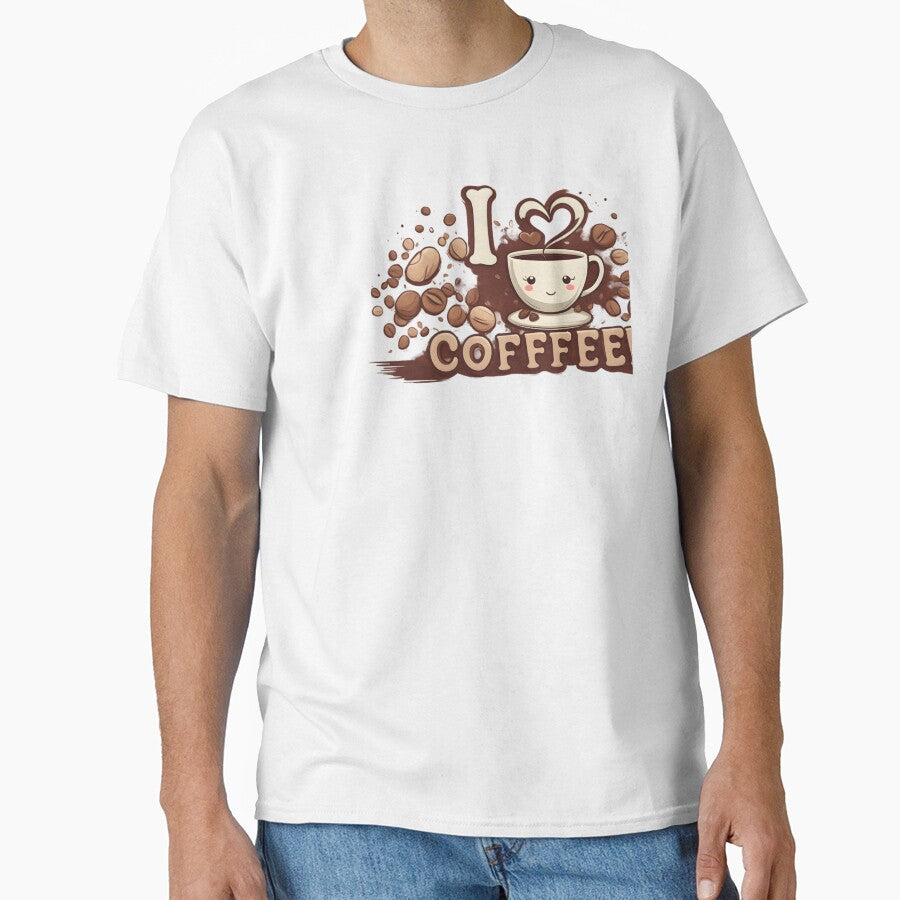 I Love Coffee Cute Cup and Beans Illustration by DZ-Merch