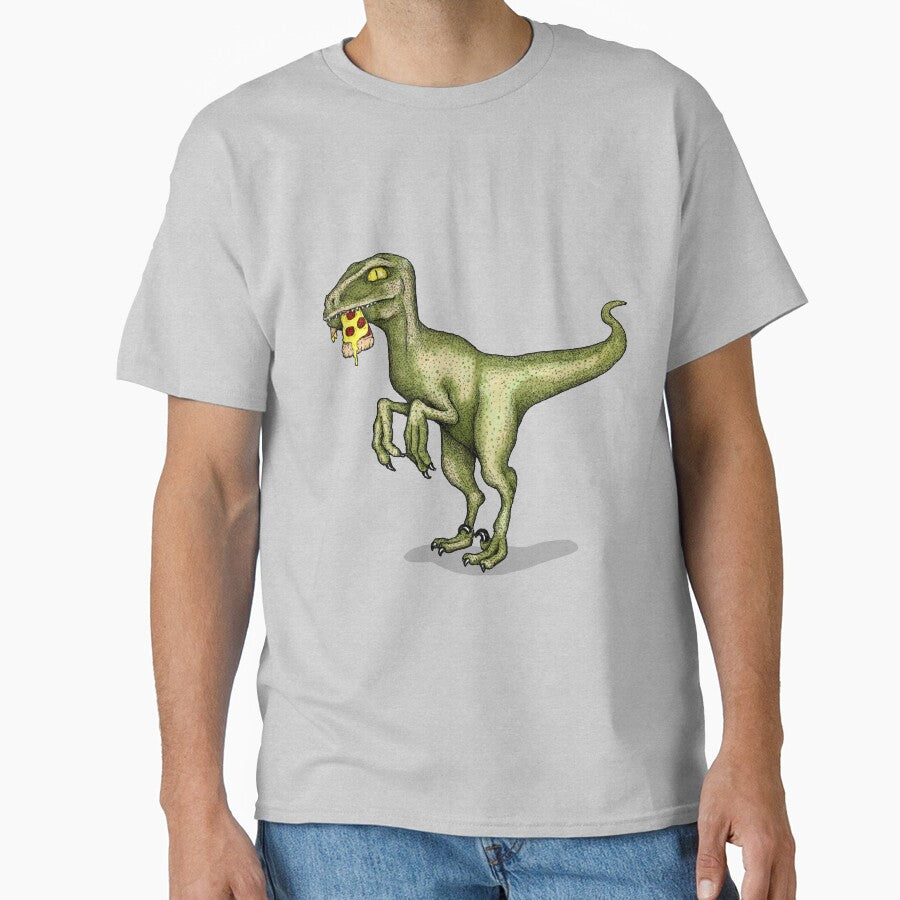 Raptor dinosaur eating pizza slice by agrapedesign